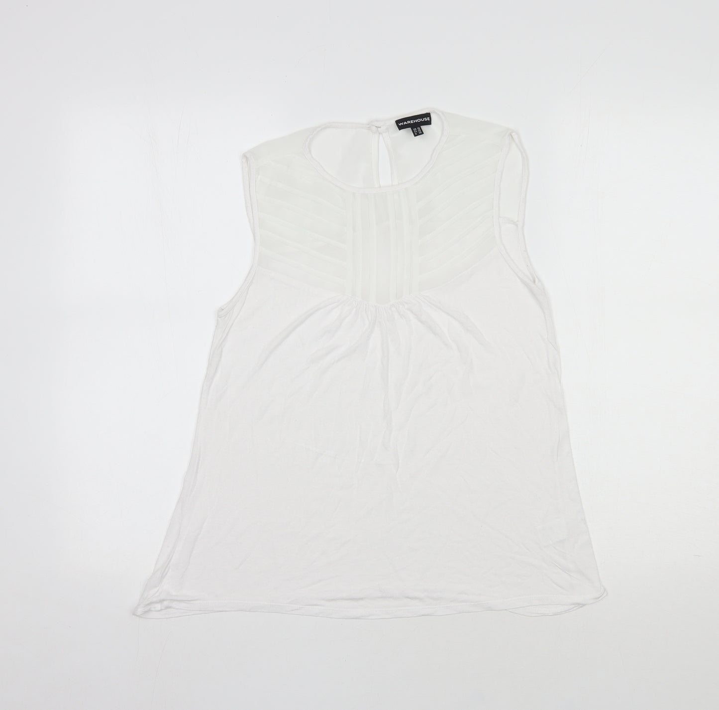 Warehouse Womens White  Viscose Basic Blouse Size 10 Round Neck