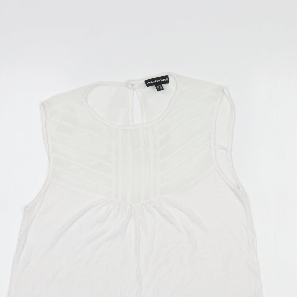 Warehouse Womens White  Viscose Basic Blouse Size 10 Round Neck