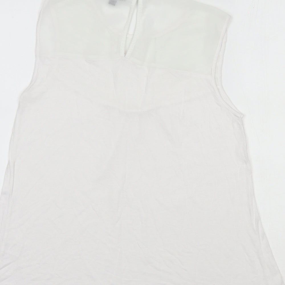 Warehouse Womens White  Viscose Basic Blouse Size 10 Round Neck