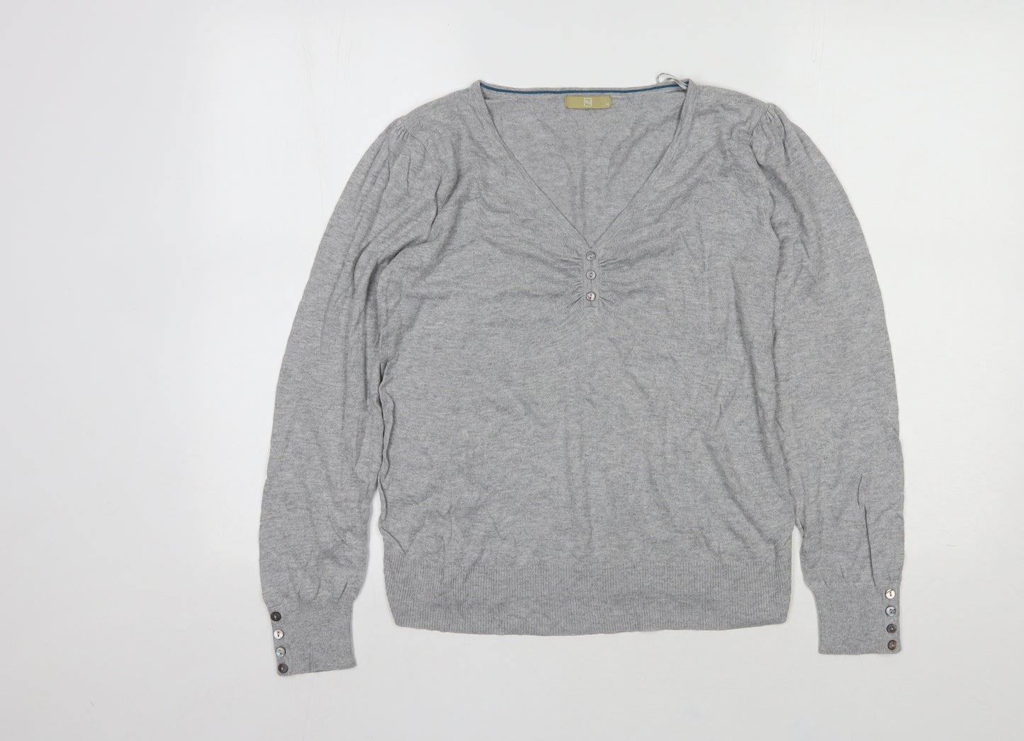 TU Womens Grey  Viscose Pullover Sweatshirt Size 14  Button