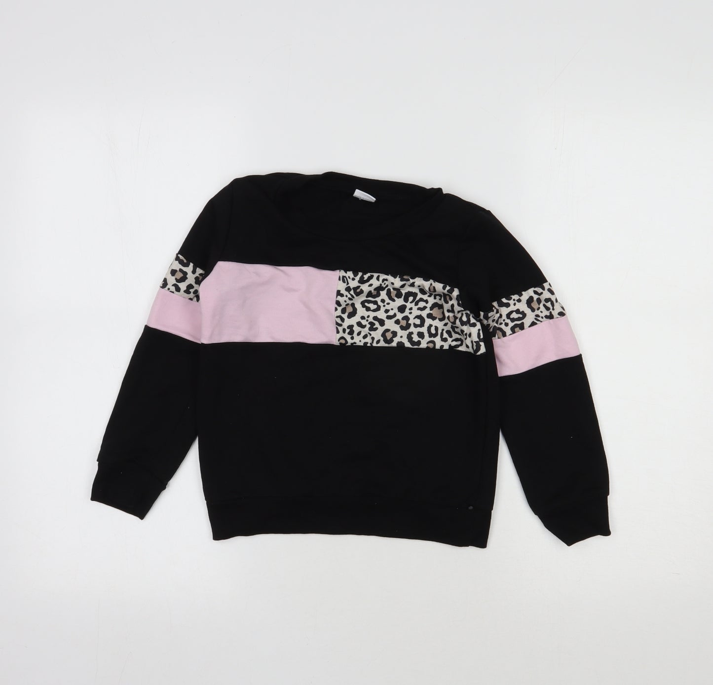 Preworn Girls Black Animal Print Cotton Pullover Sweatshirt Size 7-8 Years  Pullover