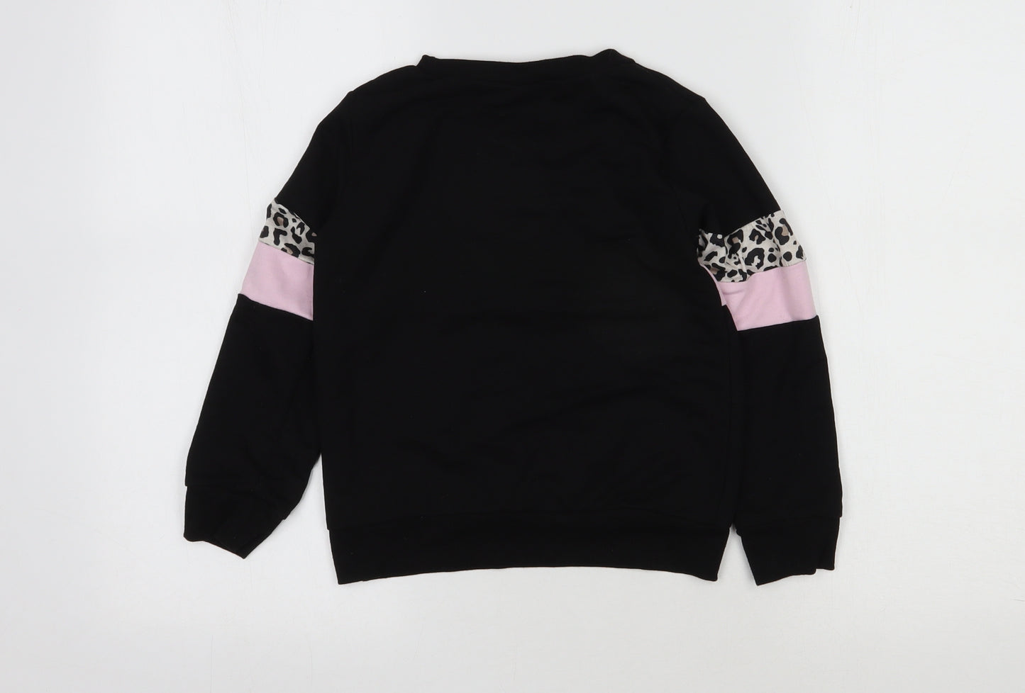 Preworn Girls Black Animal Print Cotton Pullover Sweatshirt Size 7-8 Years  Pullover