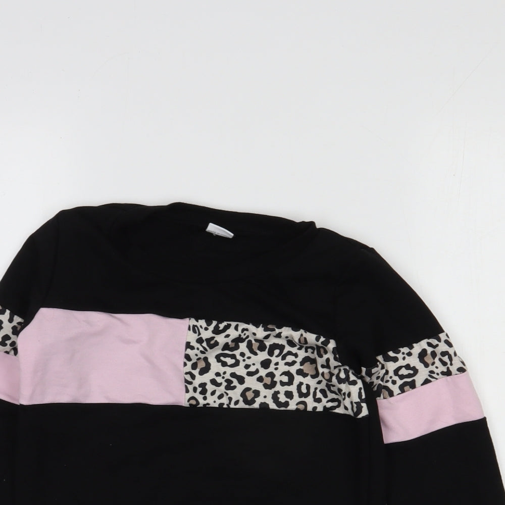 Preworn Girls Black Animal Print Cotton Pullover Sweatshirt Size 7-8 Years  Pullover