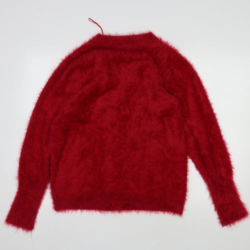 Geena Womens Red Round Neck  Polyimide Pullover Jumper Size S
