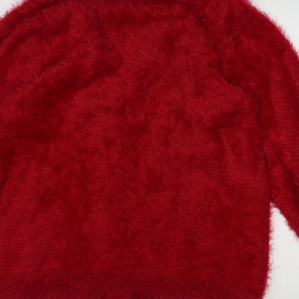 Geena Womens Red Round Neck  Polyimide Pullover Jumper Size S