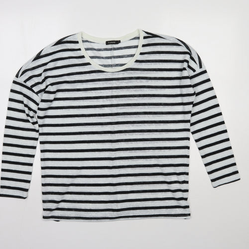 b.young Womens Multicoloured Scoop Neck Striped Polyester Pullover Jumper Size M