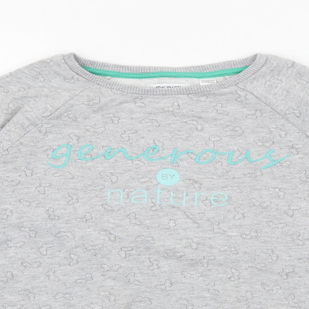 Okaidi Girls Grey Geometric Cotton Pullover Sweatshirt Size 10 Years
