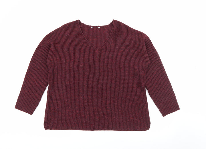 Pep & Co Womens Purple V-Neck  Acrylic Pullover Jumper Size 14