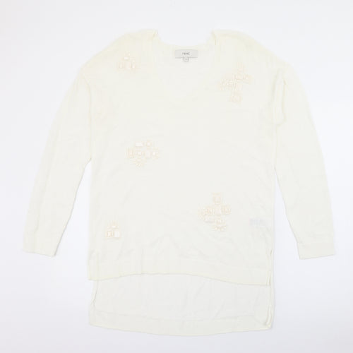 NEXT Womens White V-Neck  Viscose Pullover Jumper Size 12