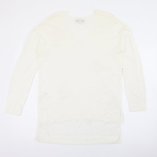 NEXT Womens White V-Neck  Viscose Pullover Jumper Size 12
