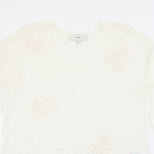 NEXT Womens White V-Neck  Viscose Pullover Jumper Size 12
