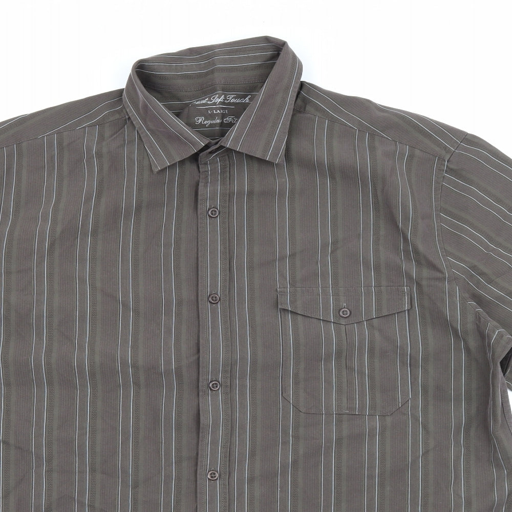 NEXT Mens Brown Striped Polyester  Button-Up Size XL Collared Button