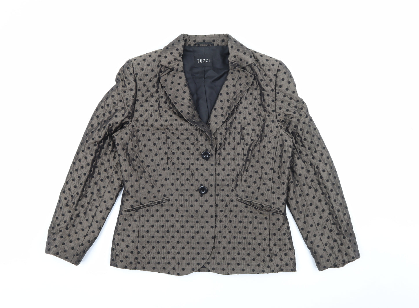 TUZZI Womens Brown Polka Dot Acrylic Jacket Blazer Size 14