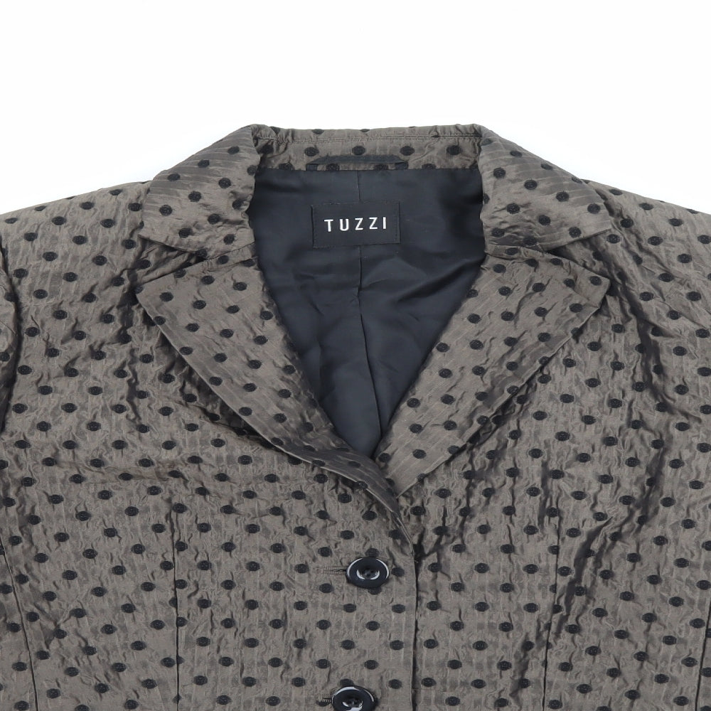TUZZI Womens Brown Polka Dot Acrylic Jacket Blazer Size 14