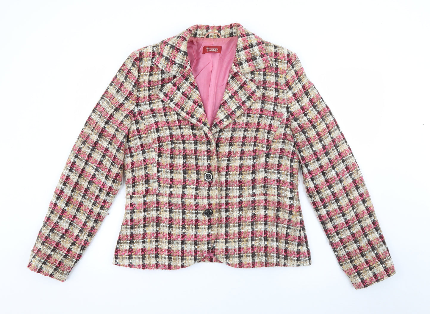 Hammer Womens Pink Plaid Wool Jacket Blazer Size 12
