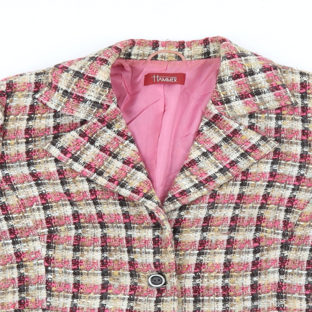 Hammer Womens Pink Plaid Wool Jacket Blazer Size 12
