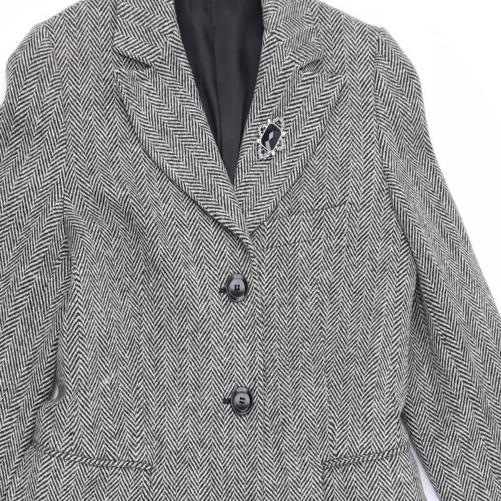 Quattro Womens Grey Geometric  Overcoat Coat Size 16  Button
