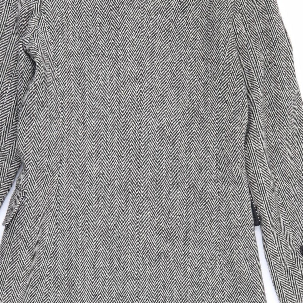 Quattro Womens Grey Geometric  Overcoat Coat Size 16  Button