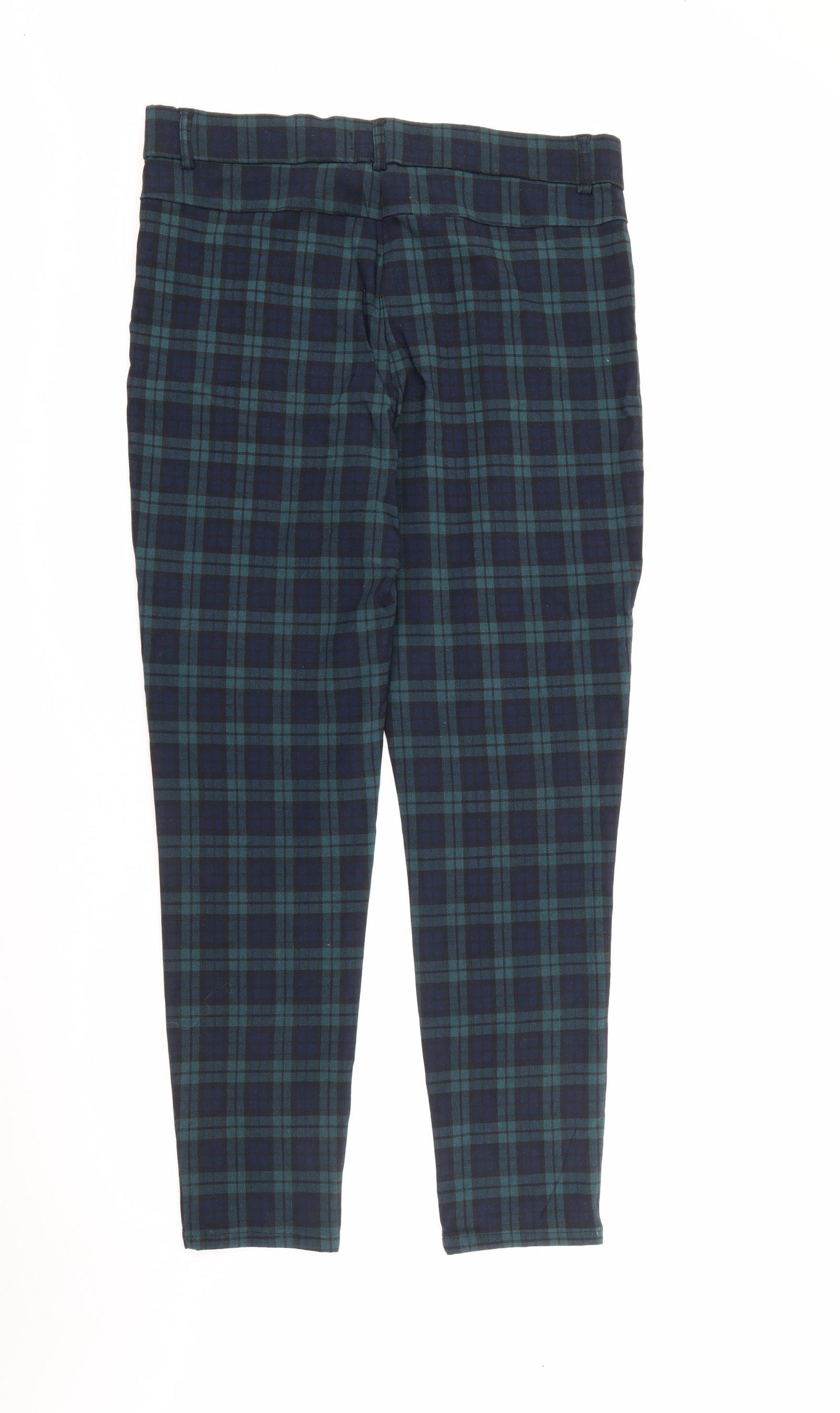 Primark Womens Green Plaid Viscose Trousers  Size 18 L28 in Regular Button