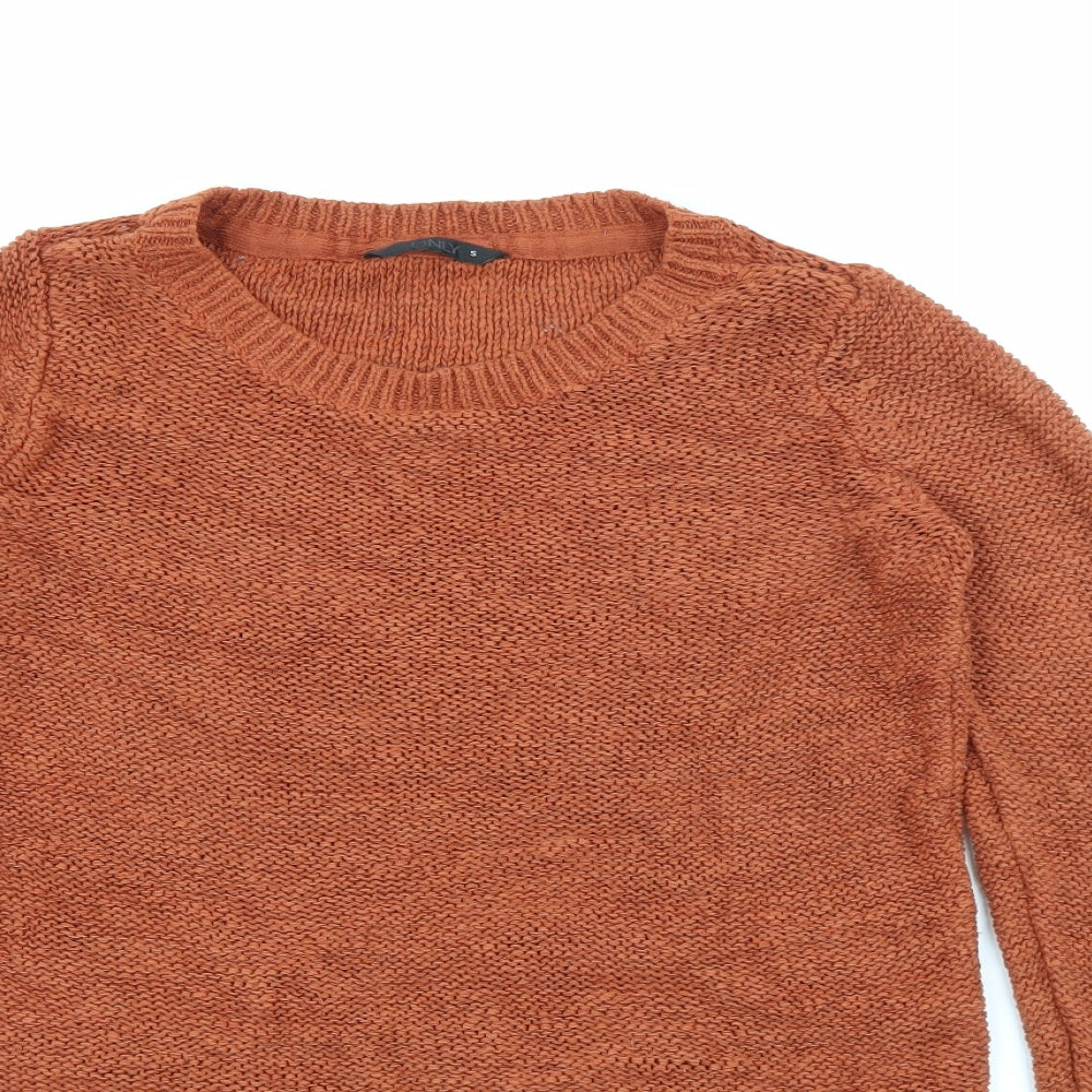 Only Womens Brown Boat Neck  Acrylic Pullover Jumper Size S