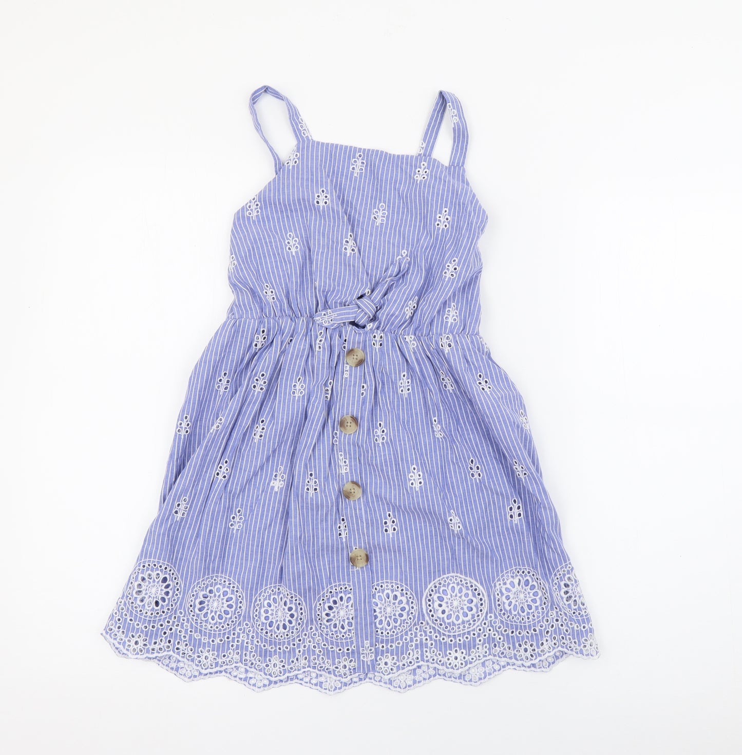 Primark Girls Blue Striped Polyester Fit & Flare  Size 8-9 Years  Square Neck