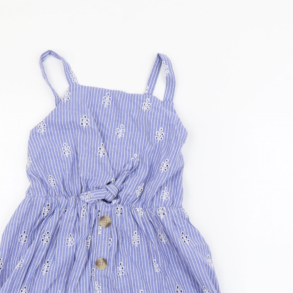 Primark Girls Blue Striped Polyester Fit & Flare  Size 8-9 Years  Square Neck