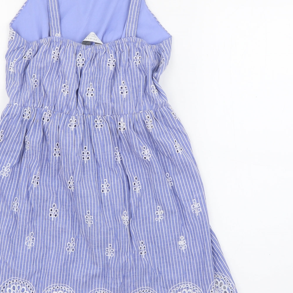 Primark Girls Blue Striped Polyester Fit & Flare  Size 8-9 Years  Square Neck