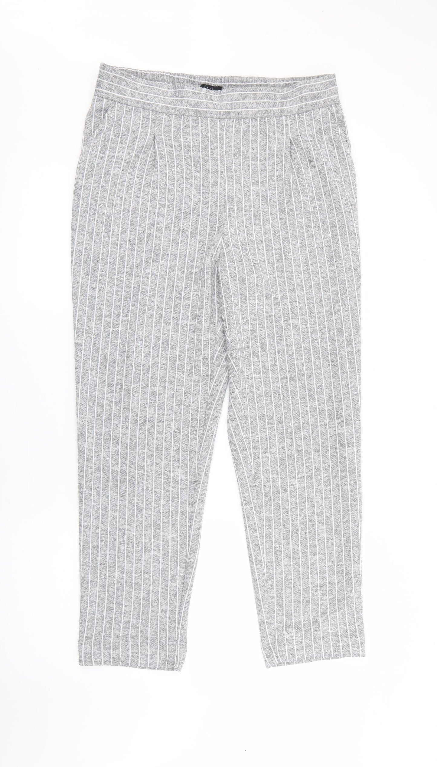 Papaya Womens Grey Striped Polyester Trousers  Size 14 L26 in Regular