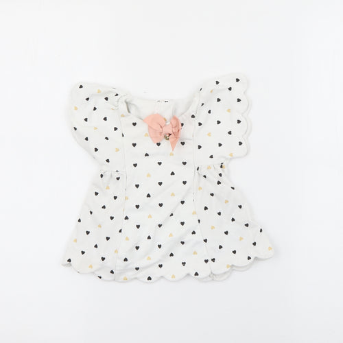 Isaac Mizrahi Girls White Geometric Cotton Fit & Flare  Size 3-6 Months  Round Neck Button