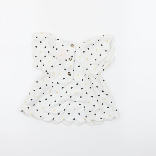 Isaac Mizrahi Girls White Geometric Cotton Fit & Flare  Size 3-6 Months  Round Neck Button