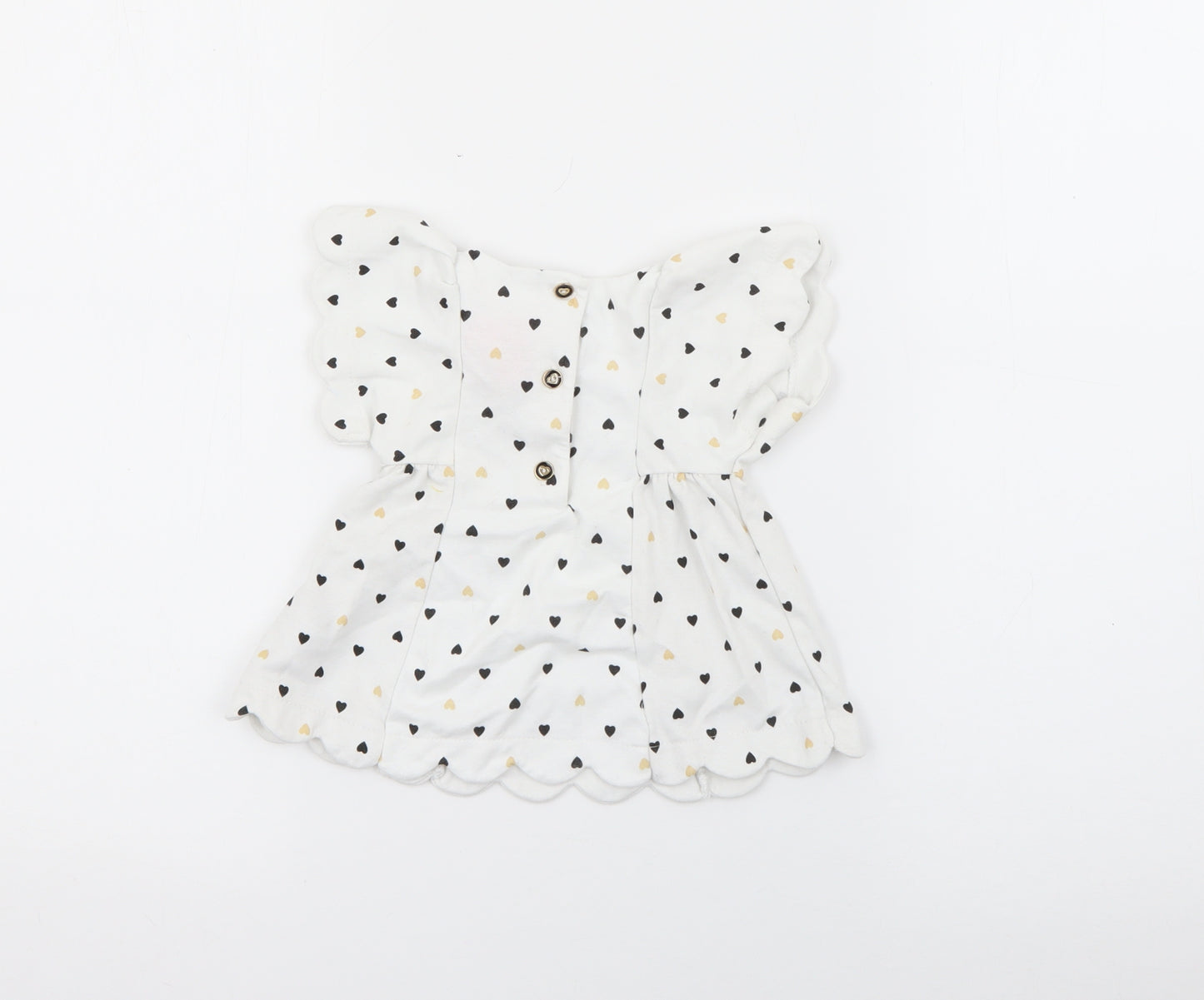 Isaac Mizrahi Girls White Geometric Cotton Fit & Flare  Size 3-6 Months  Round Neck Button