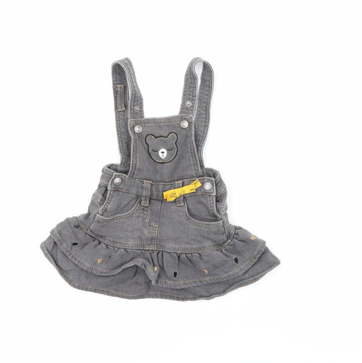 Minibanda Baby Grey Cotton Pinafore/Dungaree Dress Size 3-6 Months Square Neck Snap