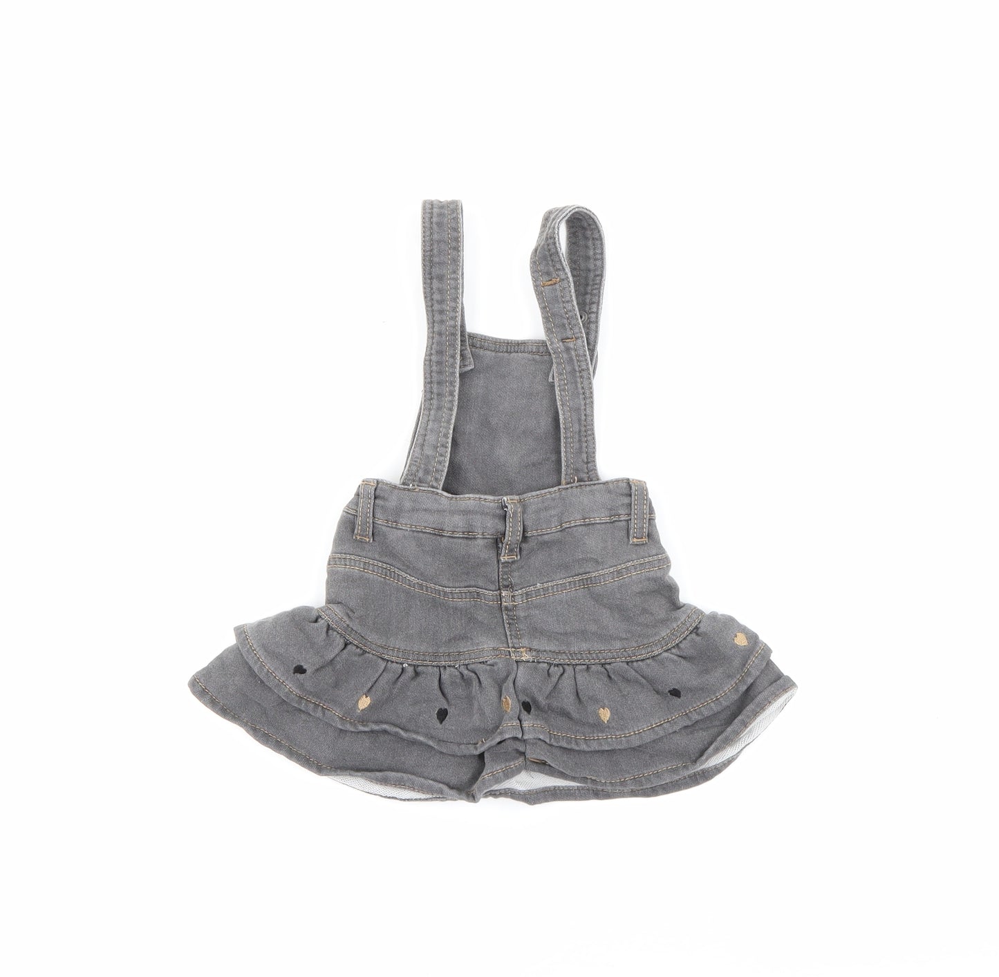 Minibanda Baby Grey  Cotton Pinafore/Dungaree Dress  Size 3-6 Months  Square Neck Snap
