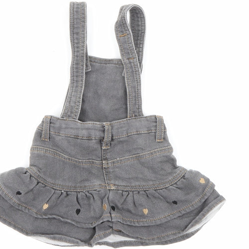Minibanda Baby Grey  Cotton Pinafore/Dungaree Dress  Size 3-6 Months  Square Neck Snap