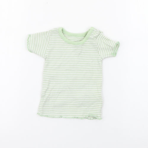Marks and Spencer Baby Green Striped Cotton Pullover T-Shirt Size 0-3 Months Crew Neck Snap