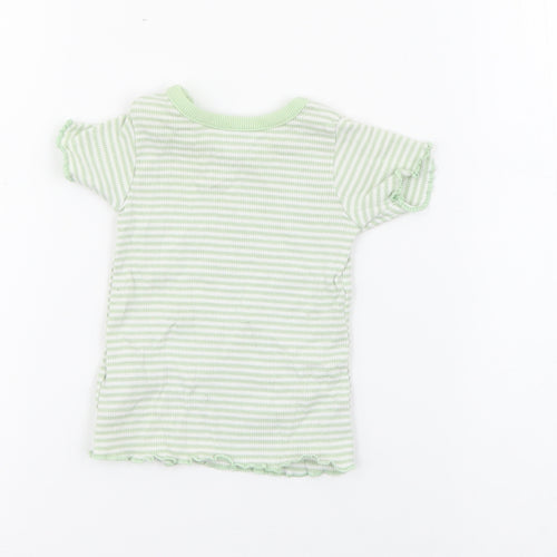 Marks and Spencer Baby Green Striped Cotton Pullover T-Shirt Size 0-3 Months Crew Neck Snap