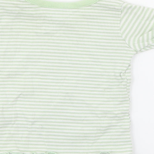 Marks and Spencer Baby Green Striped Cotton Pullover T-Shirt Size 0-3 Months Crew Neck Snap