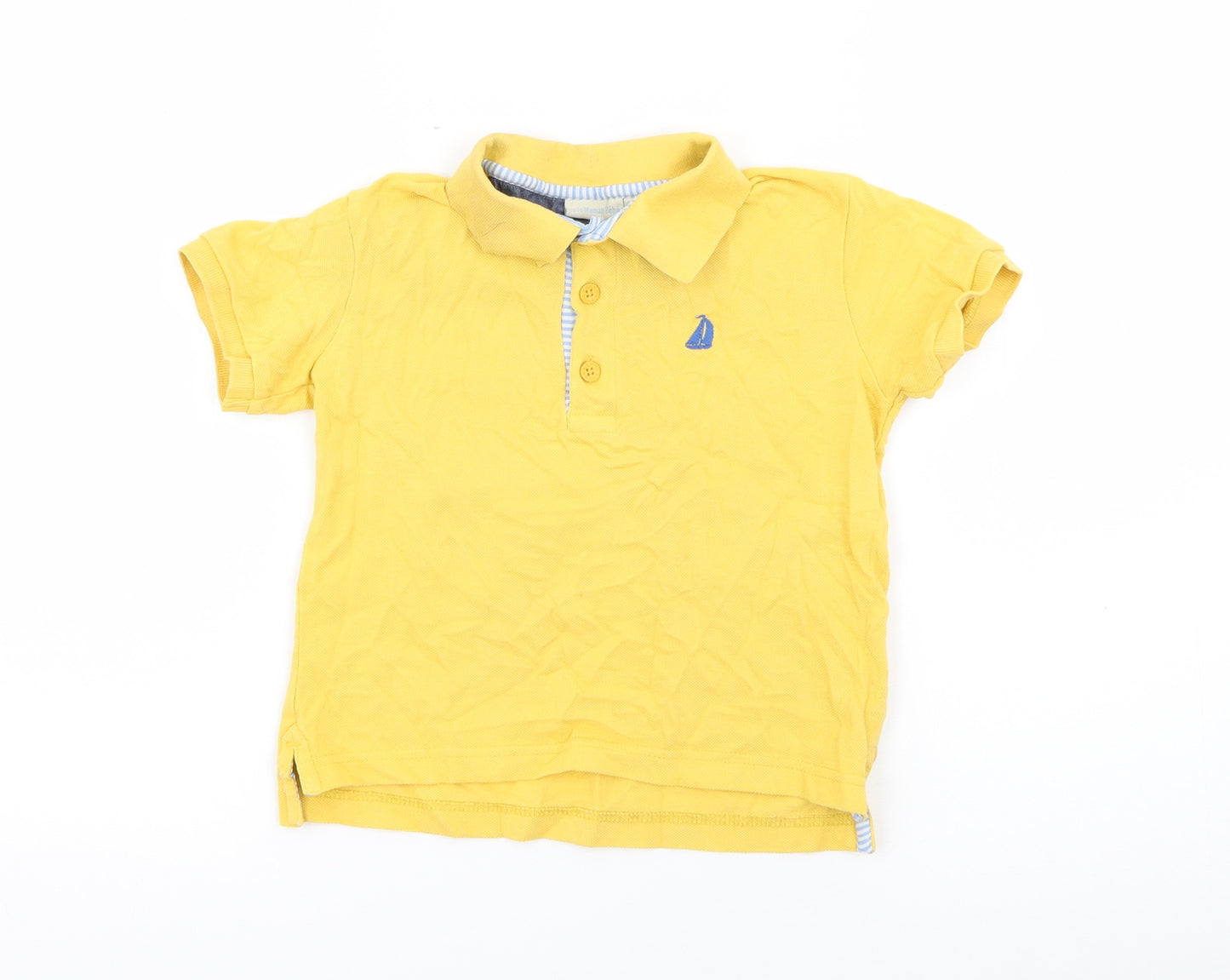 JoJo Maman Bébé Boys Yellow  Cotton Pullover Polo Size 4-5 Years Collared Button