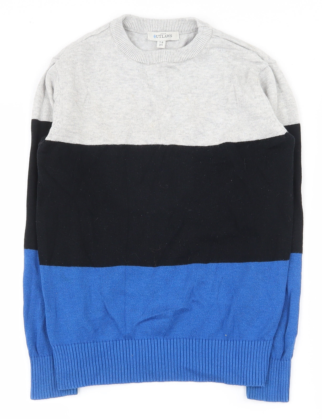 Peacocks Boys Multicoloured Crew Neck Colourblock 100% Cotton Pullover Jumper Size 7-8 Years  Pullover