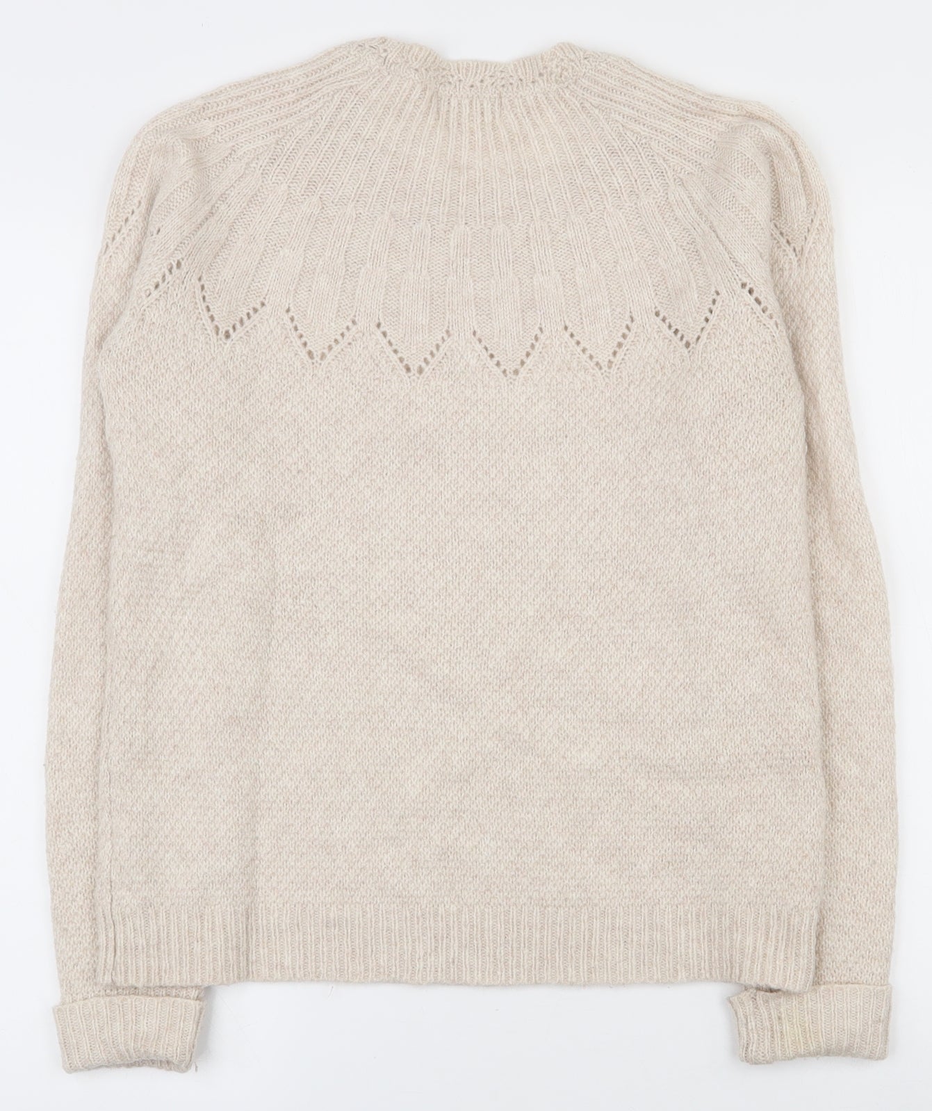 Indigo Womens Beige Round Neck  Acrylic Pullover Jumper Size S