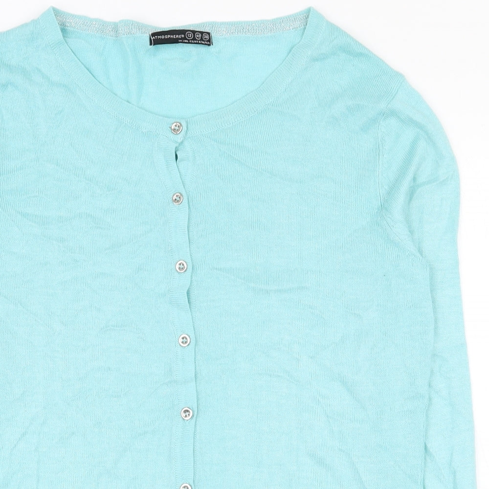 Atmosphere Womens Blue Round Neck  Polyester Cardigan Jumper Size 12