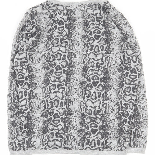 Marks and Spencer Womens Grey Round Neck Animal Print Viscose Cardigan Jumper Size 10