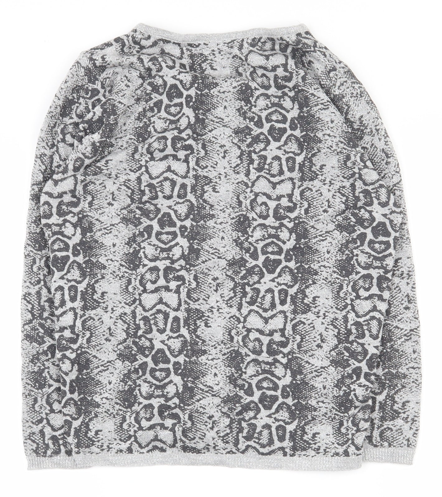 Marks and Spencer Womens Grey Round Neck Animal Print Viscose Cardigan Jumper Size 10