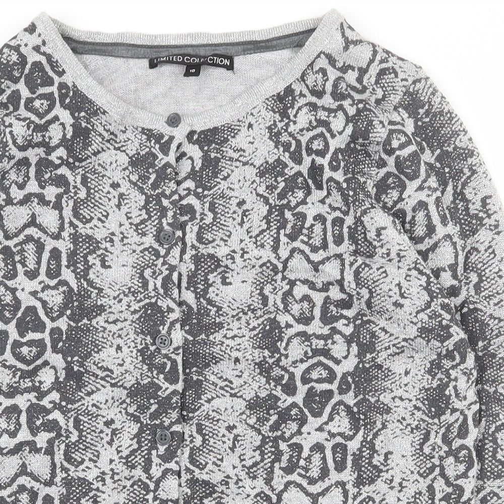 Marks and Spencer Womens Grey Round Neck Animal Print Viscose Cardigan Jumper Size 10