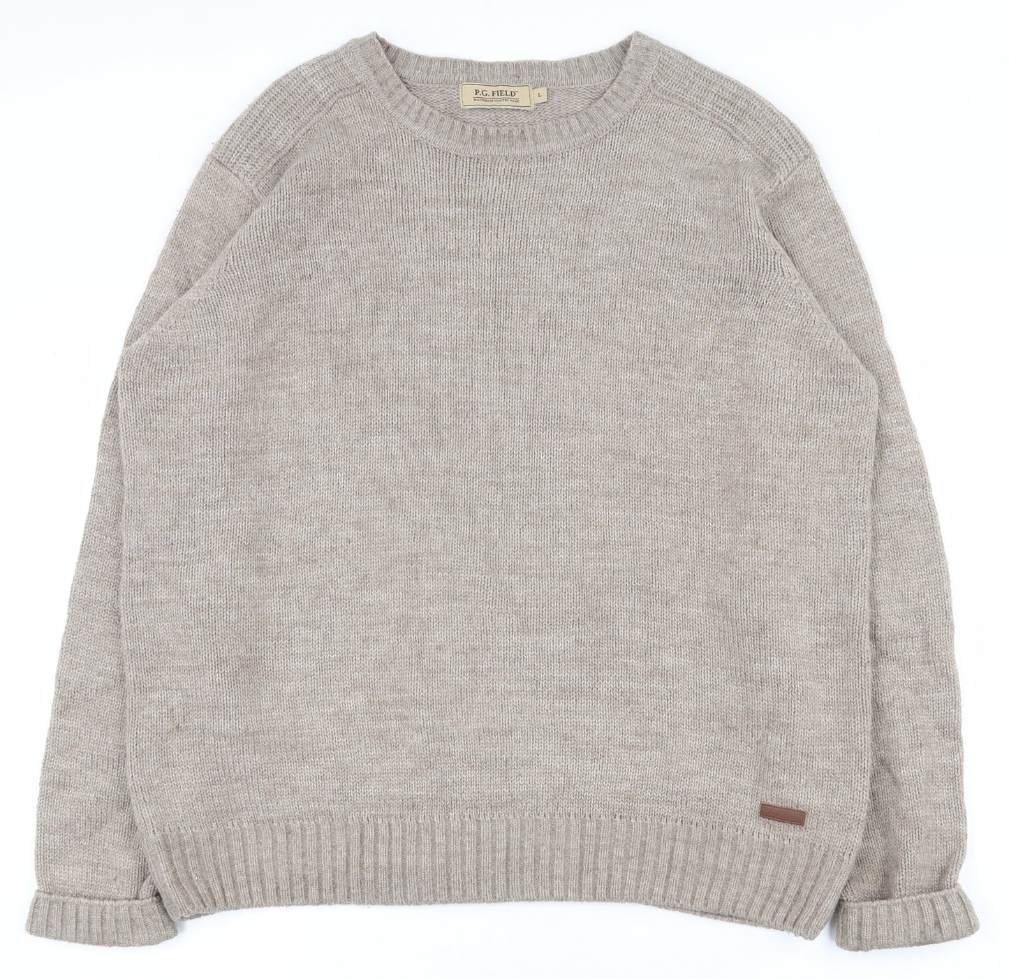 P.G. Field Mens Beige Round Neck  Acrylic Pullover Jumper Size L
