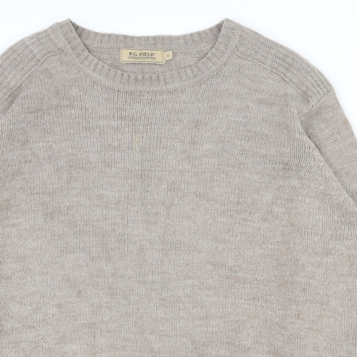 P.G. Field Mens Beige Round Neck  Acrylic Pullover Jumper Size L