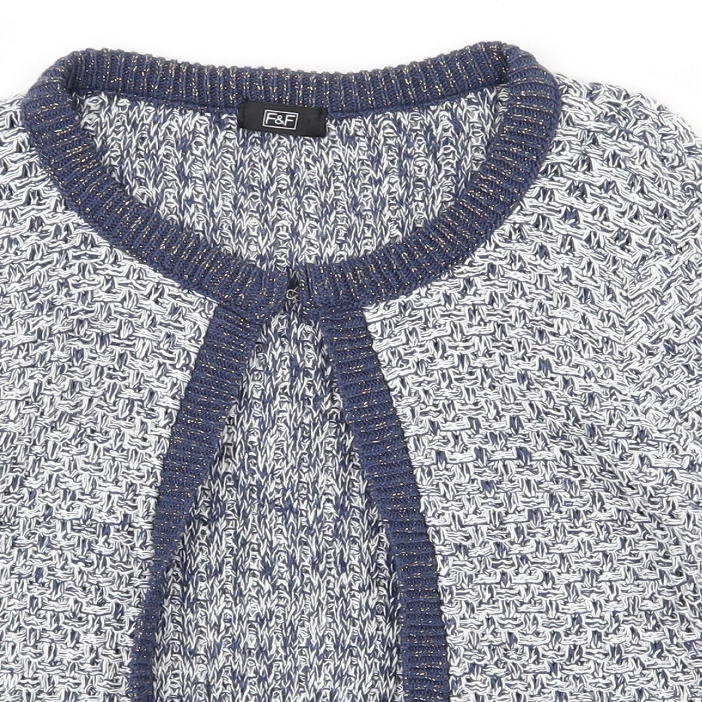 F&F Womens Blue Round Neck  Cotton Cardigan Jumper Size 12