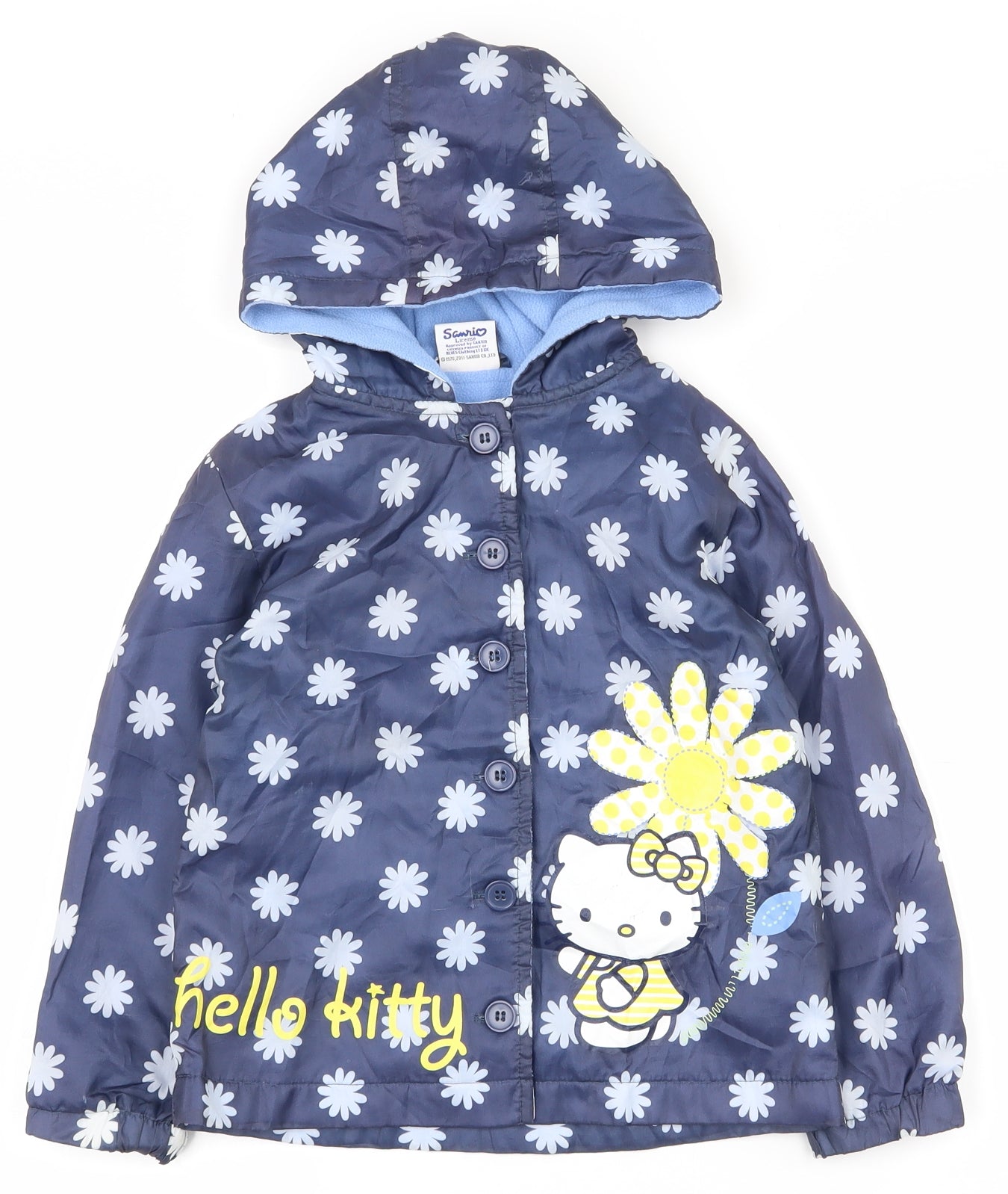 Sanrio Girls Blue Floral  Jacket  Size 3-4 Years  Button - Hello Kitty