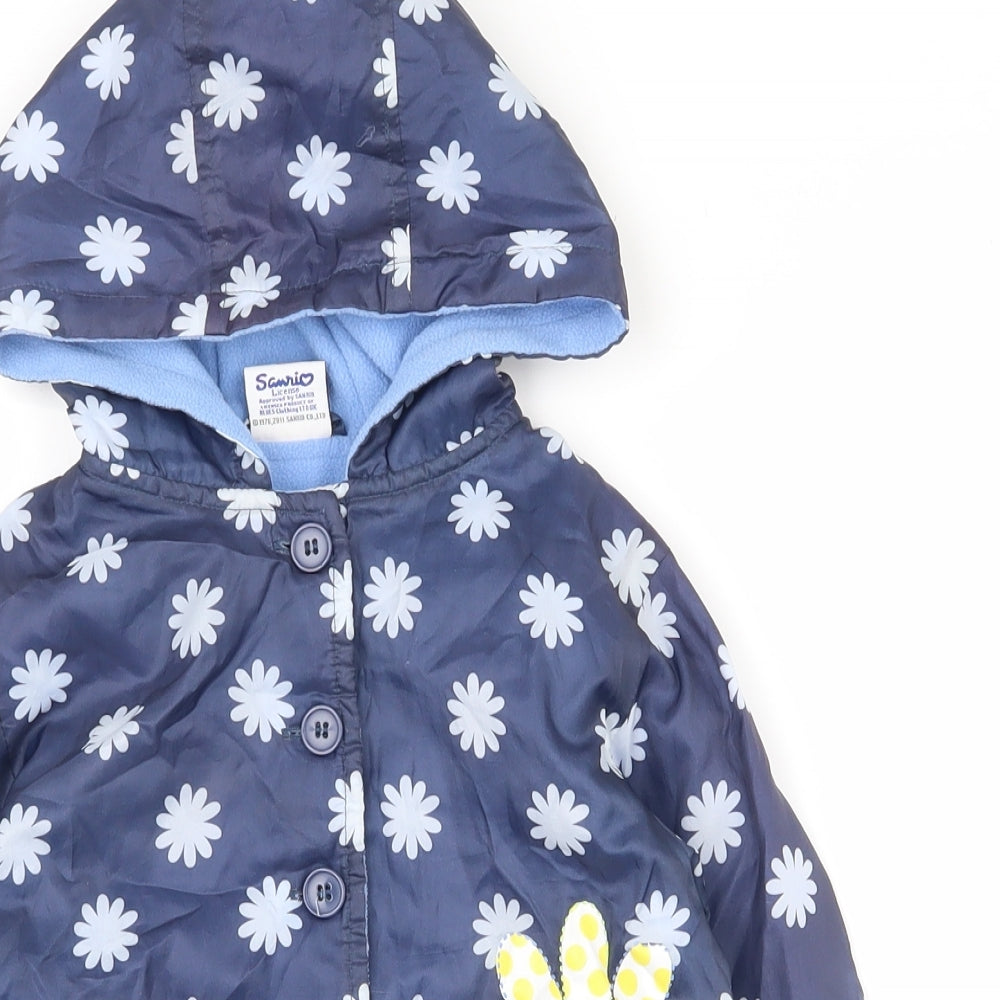 Sanrio Girls Blue Floral  Jacket  Size 3-4 Years  Button - Hello Kitty