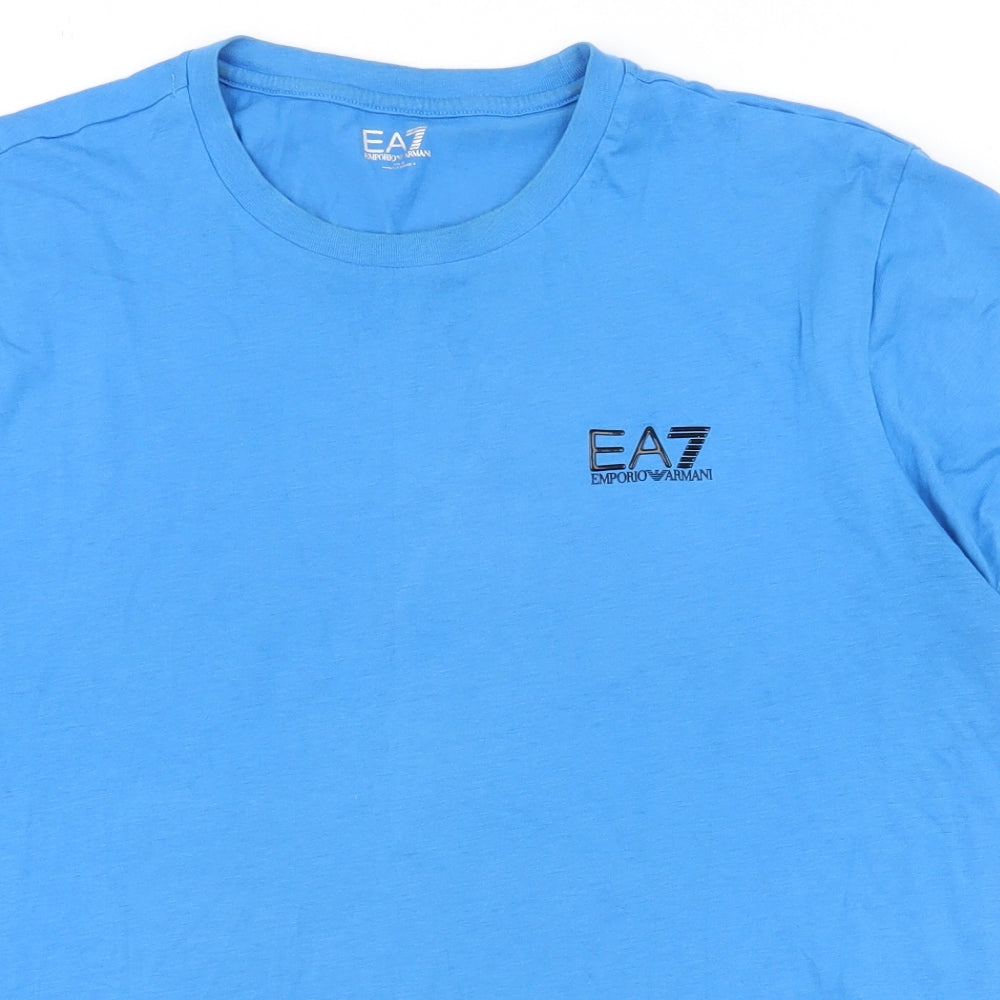 Emporio Armani Mens Blue  Cotton  T-Shirt Size M Round Neck